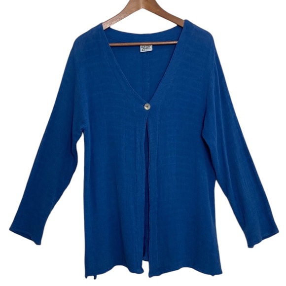Oh My Gauze Top Womens 1 Small Medium Blue Long Sleeve V Neck Light Jacket - Picture 1 of 12